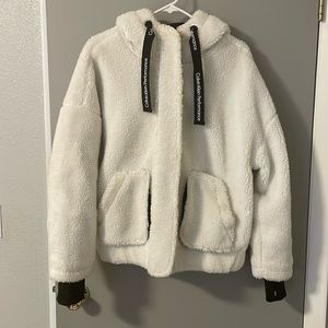 Calvin Klein cream Sherpa hooded coat size medium
